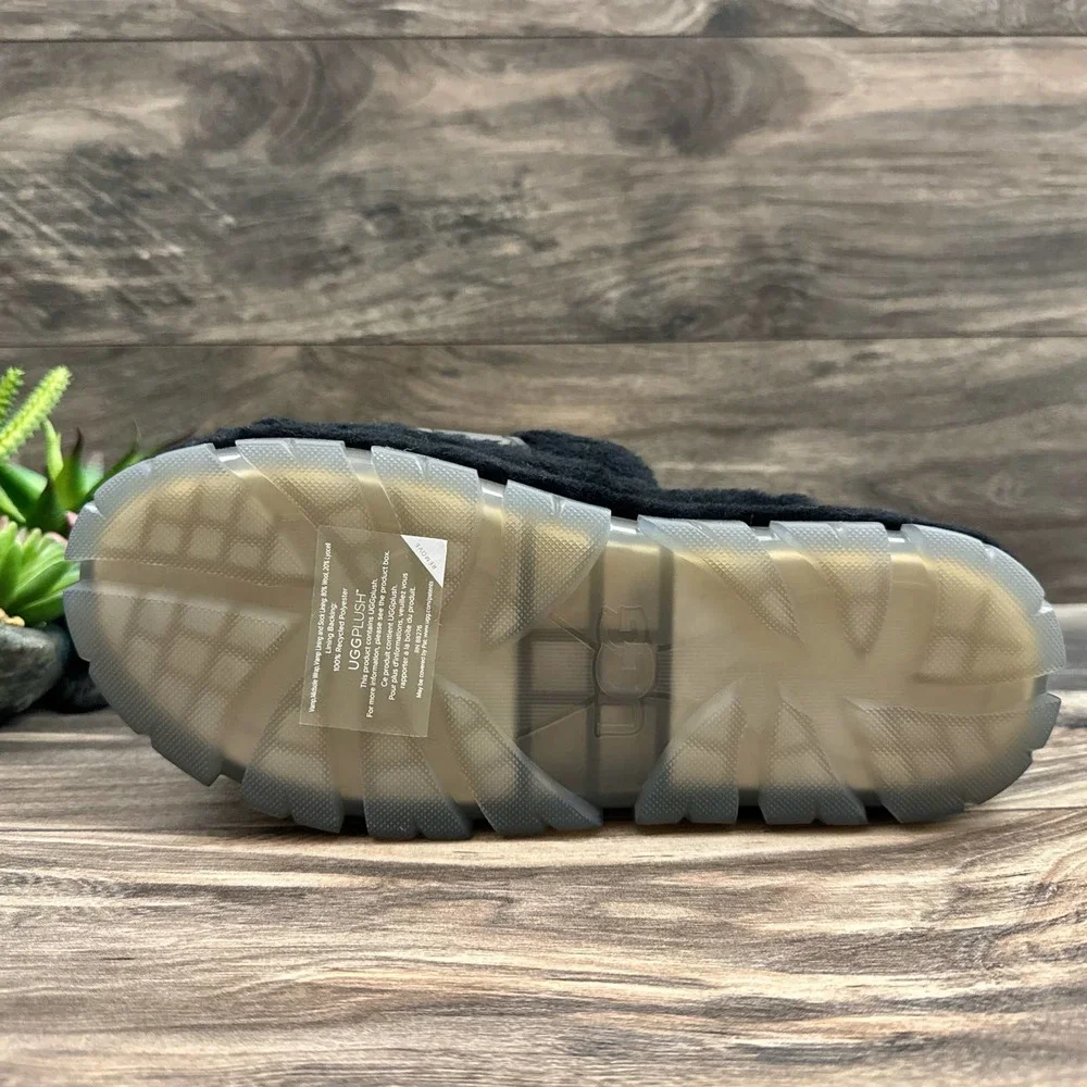 NIB UGG Australia Fluffita 9 40 Black Clear Platform Slide Slipper Sandals - Picture 8 of 12